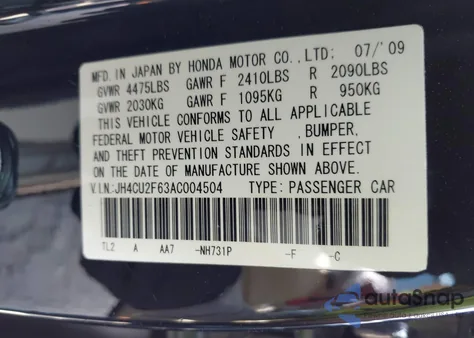 2010 Acura Tsx 2.4 z USA, uszkodzony, nr VIN JH4CU2F63AC004504